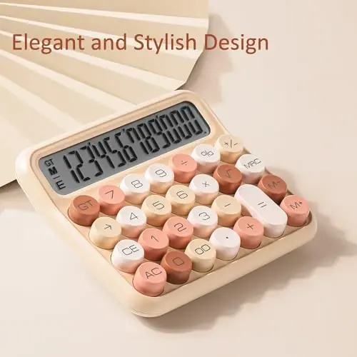 VEWINGL Mechanical Switch Calculator, 12 Digit Large LCD Display and Buttons, Great for Everyday Life and Basic Office Work, with Battery - 2