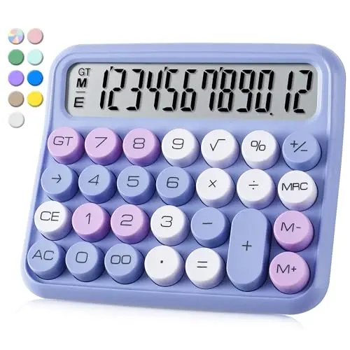 VEWINGL Mechanical Switch Calculator, 12 Digit Large LCD Display and Buttons, Great for Everyday Life and Basic Office Work, with Battery 