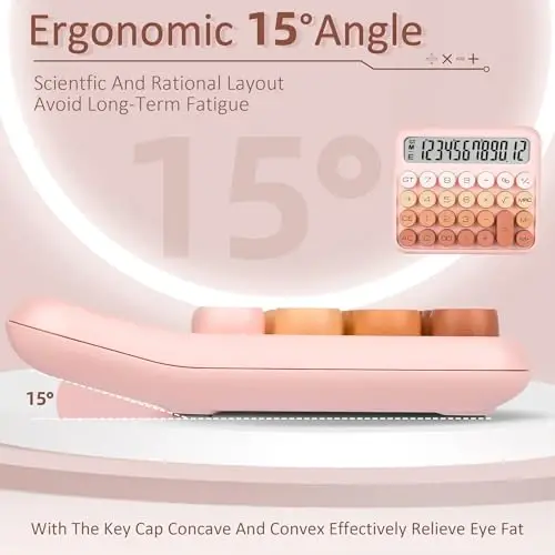 VEWINGL Mechanical Switch Calculator, 12 Digit Large LCD Display and Buttons, Great for Everyday Life and Basic Office Work, with Battery - 4