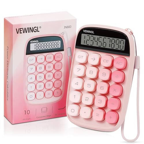 VEWINGL Mechanical Switch Calculator, Pink Calculator Cute 10 Digit Large LCD Display and Buttons, Calculator with Large LCD Display Great for Everyday Life and Basic Office Work - 1