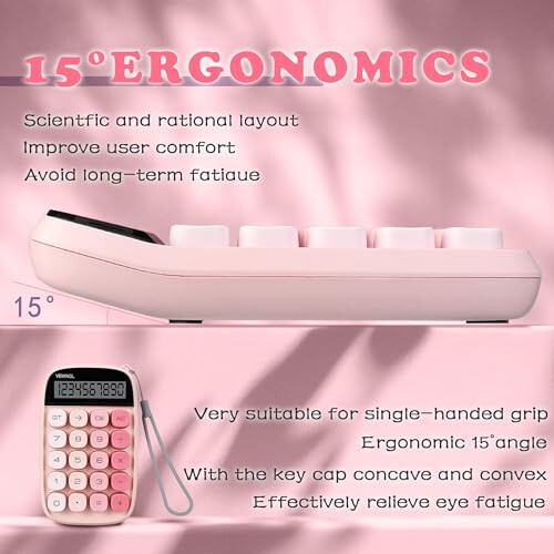 VEWINGL Mechanical Switch Calculator, Pink Calculator Cute 10 Digit Large LCD Display and Buttons, Calculator with Large LCD Display Great for Everyday Life and Basic Office Work - 2