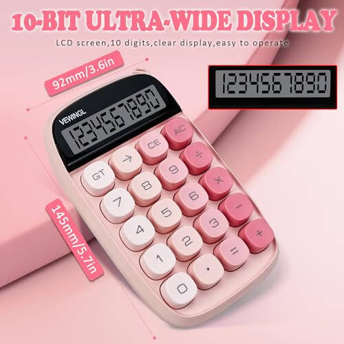 VEWINGL Mechanical Switch Calculator, Pink Calculator Cute 10 Digit Large LCD Display and Buttons, Calculator with Large LCD Display Great for Everyday Life and Basic Office Work - 3