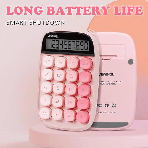 VEWINGL Mechanical Switch Calculator, Pink Calculator Cute 10 Digit Large LCD Display and Buttons, Calculator with Large LCD Display Great for Everyday Life and Basic Office Work - 4