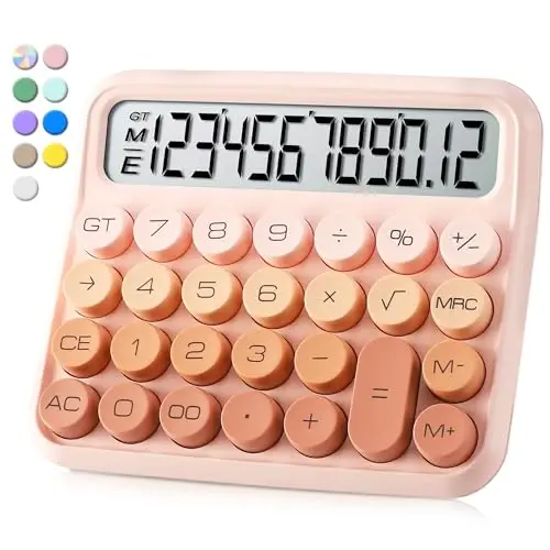 VEWINGL Mechanical Switch Calculator, 12 Digit Large LCD Display and Buttons, Great for Everyday Life and Basic Office Work, with Battery - 1