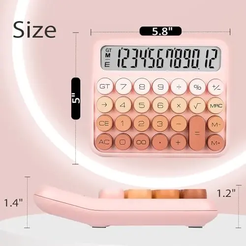 VEWINGL Mechanical Switch Calculator, 12 Digit Large LCD Display and Buttons, Great for Everyday Life and Basic Office Work, with Battery - 6