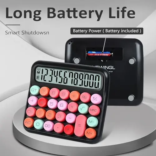 VEWINGL Mechanical Switch Calculator, 12 Digit Large LCD Display and Buttons, Great for Everyday Life and Basic Office Work, with Battery - 4
