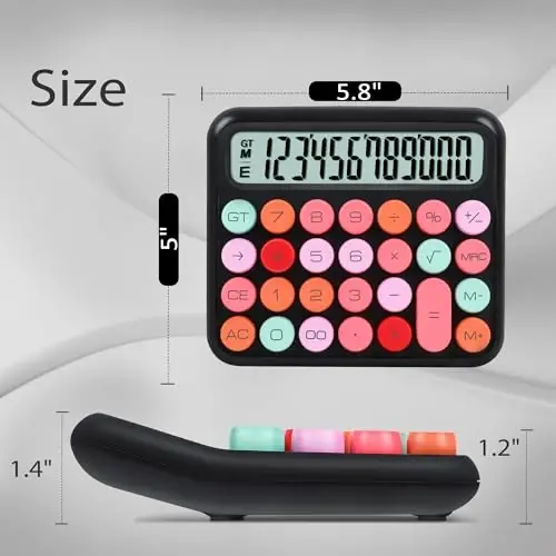 VEWINGL Mechanical Switch Calculator, 12 Digit Large LCD Display and Buttons, Great for Everyday Life and Basic Office Work, with Battery - 6