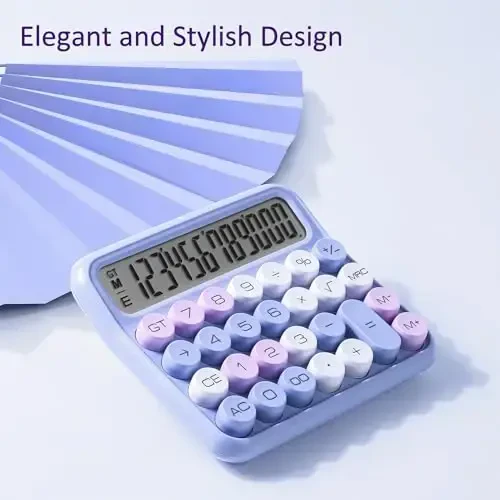 VEWINGL Mechanical Switch Calculator, 12 Digit Large LCD Display and Buttons, Great for Everyday Life and Basic Office Work, with Battery - 5