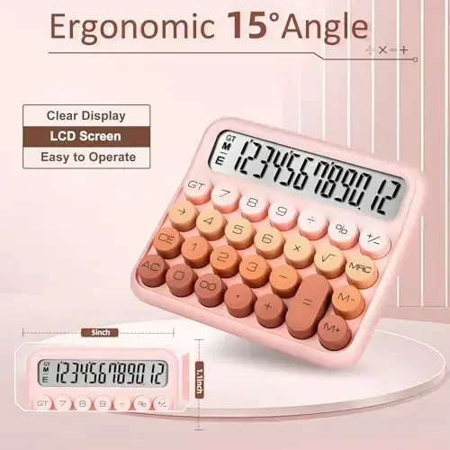 VEWINGL Механический Калькулятор Переключателей, 12-Разрядный Большой ЖК-Дисплей и Кнопки, Отлично Подходит для Повседневной Жизни и Основной Офисной Работы, с Батареей - 5