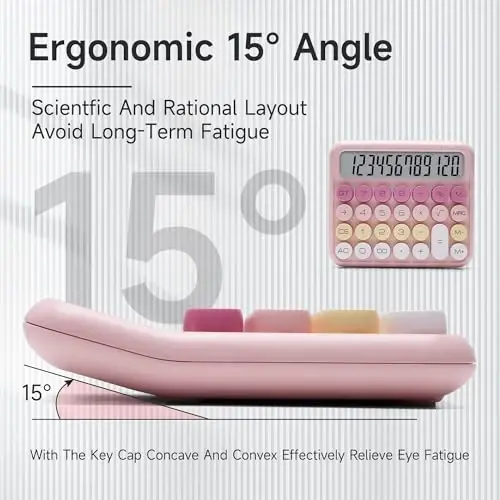 VEWINGL Mexanik kalit kalkulyatori, 12 raqamli katta LCD displey va tugmalar, kundalik hayot va asosiy ofis ishlari uchun ajoyib, batareya bilan - 4