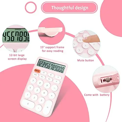 VEWINGL Standard Calculator, 12 Digit Large Display Desktop Calculator with Big Buttons for Office, School, Home & Business 