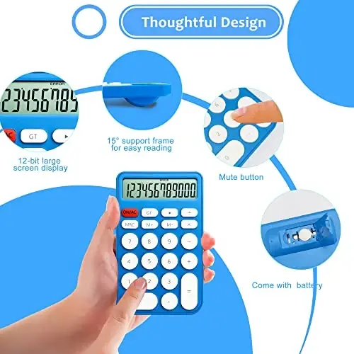 VEWINGL Standard Calculator 12 Digit,Desktop Large Display and Buttons,Calculator with Large LCD Display for Office,School, Home & Business Use,Automatic Sleep,with Battery 