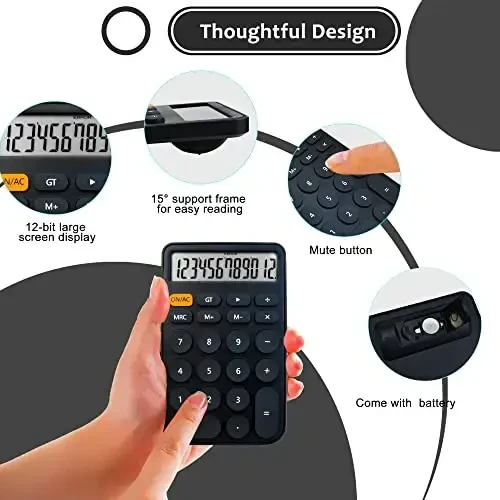 VEWINGL Standard Calculator 12 Digit,Desktop Large Display and Buttons,Calculator with Large LCD Display for Office,School, Home & Business Use,Automatic Sleep,with Battery - VEWINGL (1)