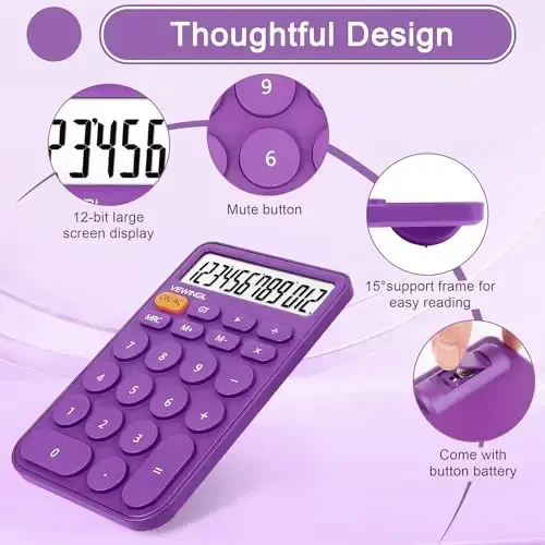 VEWINGL Standard Calculator 12 Digit,Desktop Large Display and Buttons,Calculator with Large LCD Display for Office,School, Home & Business Use,Automatic Sleep,with Battery - 2