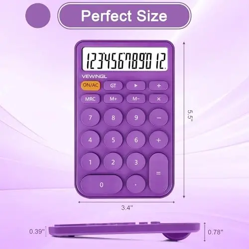 VEWINGL Standard Calculator, 12 Digit Large Display Desktop Calculator with Big Buttons for Office, School, Home & Business - 6