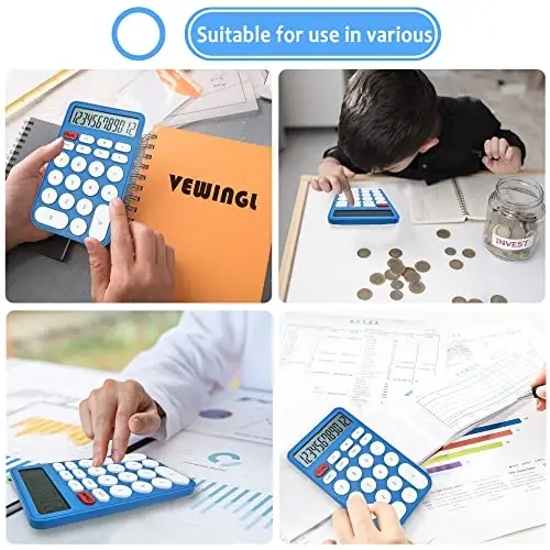 VEWINGL Standart kalkulyator 12 xonali, stol usti katta displey va tugmalar, ofis, maktab, uy va biznes uchun katta LCD displeyli kalkulyator, avtomatik uyqu rejimi, batareyali - 4