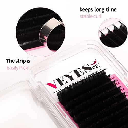 VEYES INC Classic Volume Lash Extensions 0.03-0.20 J/B/L/C/CC/D/DD Curl 5-25mm Mixed & Single Length Tray, Premium Silk Eyelashes, Professional Supplies for Lash Techs (Matte Black 0.15 D 8-16mm) - 2