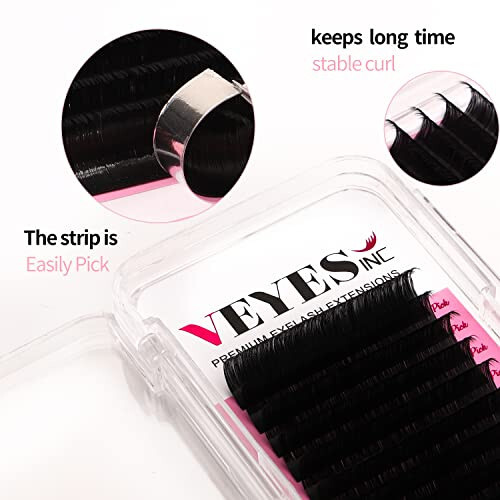 VEYES INC Classic Volume Lash Extensions 0.03-0.20 J/B/L/C/CC/D/DD Curl 5-25mm Mixed & Single Length Tray, Premium Silk Eyelashes, Professional Supplies for Lash Techs(Matte Black 0.10 C 8-16mm) - 2