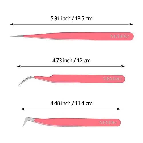 VEYES INC Lash Tweezers for Eyelash Extensions,High Precision Tweezers Kit Contains Isolation,Curved and Volume Lash Tweezers (3pcs) Pink - 2