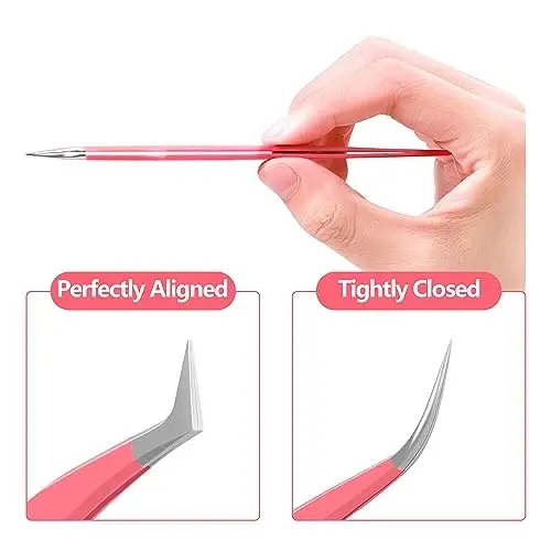 VEYES INC Lash Tweezers for Eyelash Extensions,High Precision Tweezers Kit Contains Isolation,Curved and Volume Lash Tweezers (3pcs) Pink - 3
