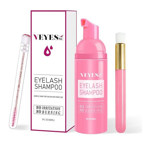 VEYES INC Kirpik Uzatma Şampuanı. Uzatılmış ve Doğal Kirpikler İçin Kirpik Yıkama. Kirpik Uzatma Temizleyici + Fırça, Yağ ve Sülfat İçermez, 60ml. Salon ve Ev Bakımı İçin Kirpik Malzemeleri - 1