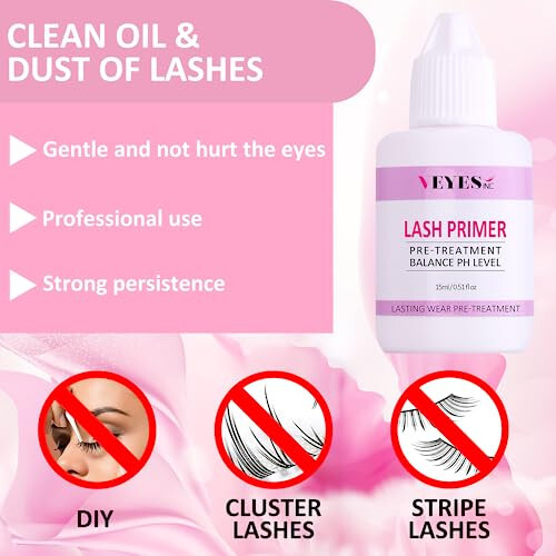 VEYES INC Lash Primer for Eyelash Extensions 15ml Professional Use Only Easy to Removes Proteins and Oils Increase Adhesive Bonding Power - 3