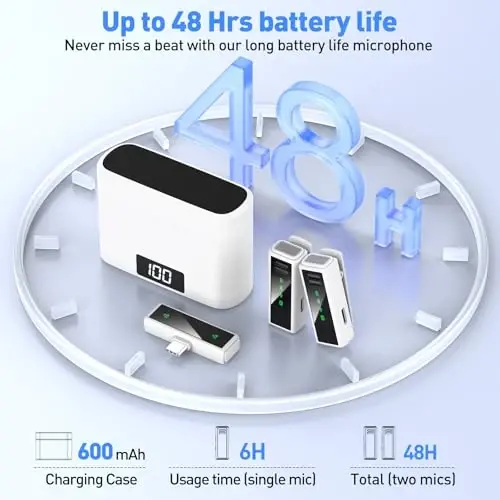 VEZQUA Беспроводной петличный микрофон для iPhone 15, Android, ПК, ноутбука, USB C Mini-микрофон с шумоподавлением, Mini Mic для видеозаписи, влогов, YouTube, TikTok (белый) - 4