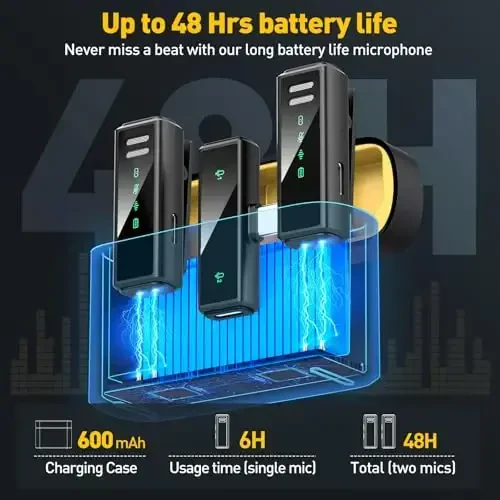 VEZQUA Беспроводной петличный микрофон для iPhone, Android, ПК, ноутбука - USB C мини-микрофон с шумоподавлением для видеозаписи, видеоблогов, YouTube, TikTok (USB C + чехол для зарядки) - 4