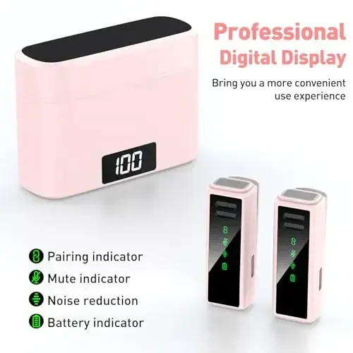 VEZQUA iPhone 15, Android, PC, Laptop, USB C uchun simsiz lavalier mikrofon shovqinni bekor qilish bilan video yozuv, Vlog, YouTube, TikTok uchun mini mikrofon (pushti) - 2