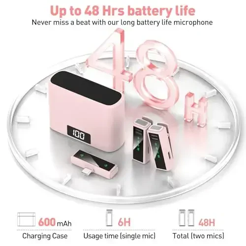 VEZQUA iPhone 15, Android, PC, Laptop, USB C uchun simsiz lavalier mikrofon shovqinni bekor qilish bilan video yozuv, Vlog, YouTube, TikTok uchun mini mikrofon (pushti) - 4