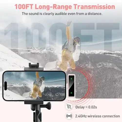 VEZQUA iPhone 15, Android, PC, Laptop, USB C uchun simsiz lavalier mikrofon shovqinni bekor qilish bilan video yozuv, Vlog, YouTube, TikTok uchun mini mikrofon (pushti) - 6