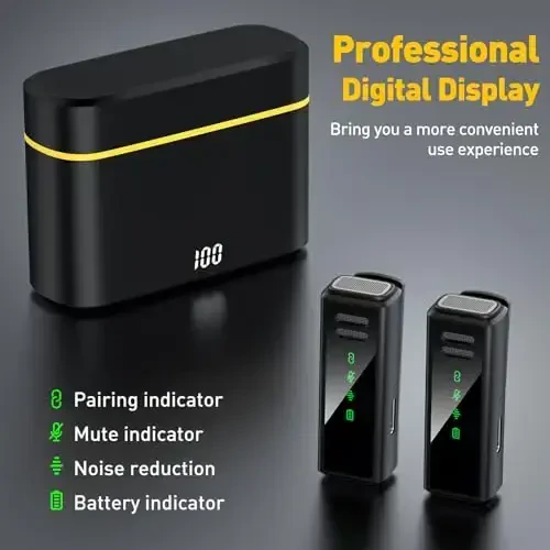 VEZQUA iPhone, Android, PC, noutbuk uchun simsiz lavalier mikrofon - Video yozish, Vlog, YouTube, TikTok uchun shovqinni bekor qilish funktsiyasiga ega USB C mini mikrofon (USB C + zaryadlash qutisi) - 2