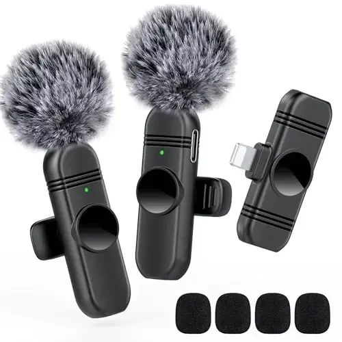 VEZQUA Lapel Microphone for iPhone 14/13/12,Clip on Microphone with Noise Reduction for Recording,Interviews,Live Streaming,Podcast,Content Creator,Vlog,TikTok,YouTube 2 Pack - VEZQUA