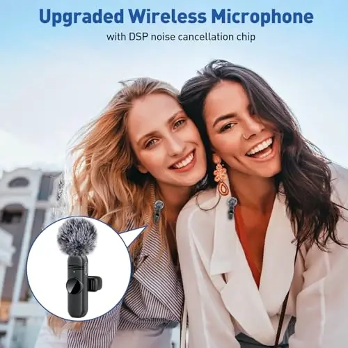 VEZQUA Петличный микрофон для iPhone 14/13/12, петличный микрофон с шумоподавлением для записи, интервью, прямых трансляций, подкастов, создания контента, видеоблогов, TikTok, YouTube, 2 шт. - 5