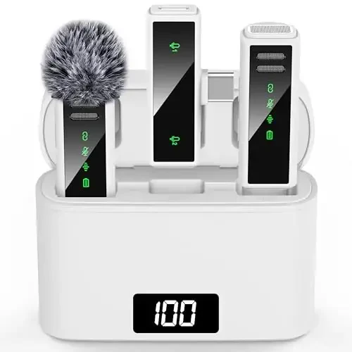 VEZQUA Wireless Lavalier Microphone for iPhone 15, Android, PC, Laptop, USB C Mini Microphone with Noise Cancellation, Mini Mic for Video Recording, Vlog, YouTube, TikTok (White) 