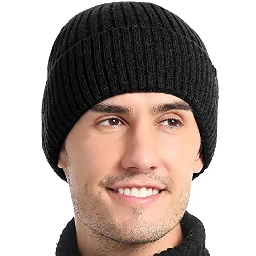Vgogfly Lined Men Beanie Slouchy Knit Skull Cap Warm Stocking Hats Guys Women Striped Winter Beanie Hat - 2