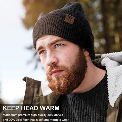 Vgogfly Beanie Men Slouchy Knit Skull Cap Warm Stocking Hats Guys Women Striped Winter Beanie Hat Cuffed Plain Hat - 3