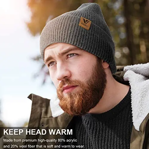 Vgogfly Beanie Men Slouchy Knit Skull Cap Warm Stocking Hats Guys Women Striped Winter Beanie Hat Cuffed Plain Hat - 3