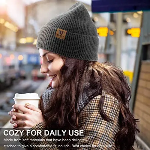 Vgogfly Beanie Men Slouchy Knit Skull Cap Warm Stocking Hats Guys Women Striped Winter Beanie Hat Cuffed Plain Hat - 4