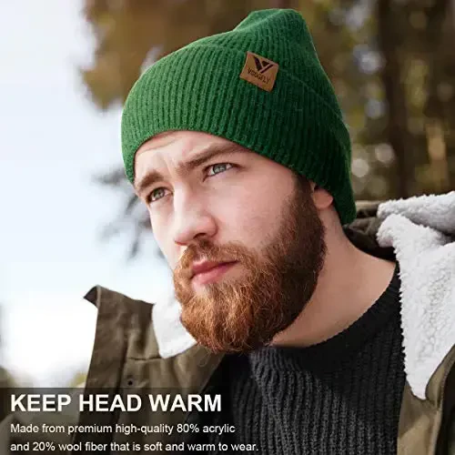 Vgogfly Beanie Men Slouchy Knit Skull Cap Warm Stocking Hats Guys Women Striped Winter Beanie Hat Cuffed Plain Hat - 6