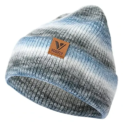 Vgogfly Beanie Men Slouchy Knit Skull Cap Warm Stocking Hats Guys Women Striped Winter Beanie Hat Cuffed Plain Hat 