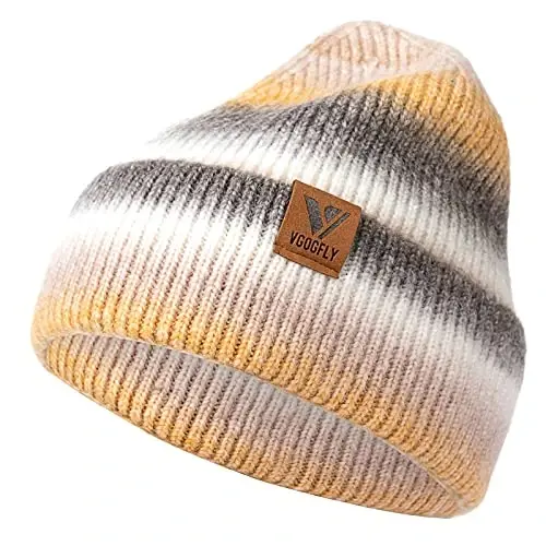 Vgogfly Beanie Men Slouchy Knit Skull Cap Warm Stocking Hats Guys Women Striped Winter Beanie Hat Cuffed Plain Hat - 1