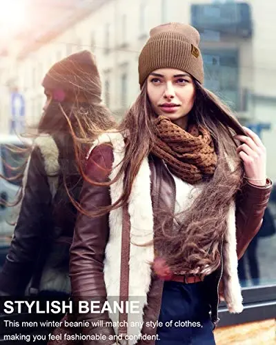 Vgogfly Beanie Men Slouchy Knit Skull Cap Warm Stocking Hats Guys Women Striped Winter Beanie Hat Cuffed Plain Hat 