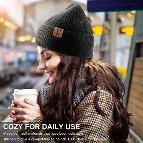 Vgogfly Beanie Men Slouchy Knit Skull Cap Warm Stocking Hats Guys Women Striped Winter Beanie Hat Cuffed Plain Hat - 4