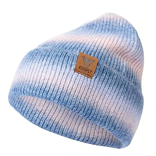 Vgogfly Beanie Men Slouchy Knit Skull Cap Warm Stocking Hats Guys Women Striped Winter Beanie Hat Cuffed Plain Hat 