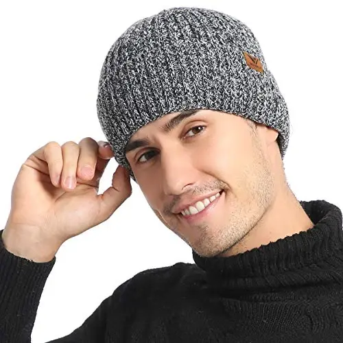Vgogfly Lined Men Beanie Slouchy Knit Skull Cap Warm Stocking Hats Guys Women Striped Winter Beanie Hat - 3