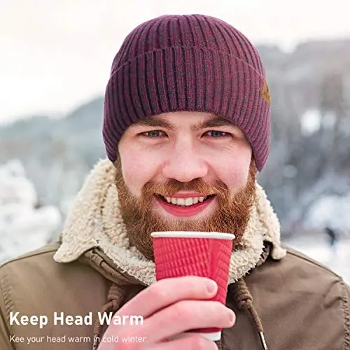 Vgogfly Lined Men Beanie Slouchy Knit Skull Cap Warm Stocking Hats Guys Women Striped Winter Beanie Hat 