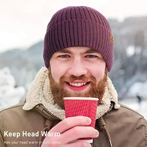 Vgogfly Lined Men Beanie Slouchy Knit Skull Cap Warm Stocking Hats Guys Women Striped Winter Beanie Hat - 7