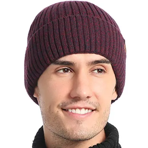 Vgogfly Lined Men Beanie Slouchy Knit Skull Cap Warm Stocking Hats Guys Women Striped Winter Beanie Hat - 3