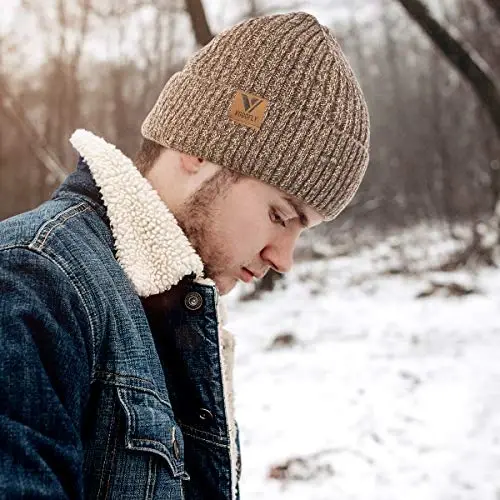 Vgogfly Lined Men Beanie Slouchy Knit Skull Cap Warm Stocking Hats Guys Women Striped Winter Beanie Hat - 7